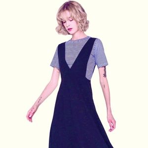 OAK + FORT Navy Pinafore Cotton Midi Dress O/S